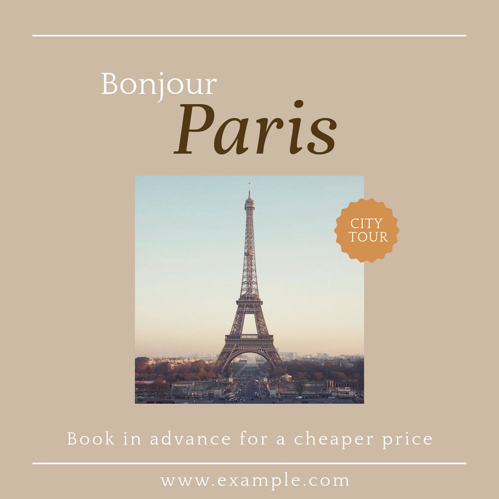 Paris travel Instagram post template, editable design