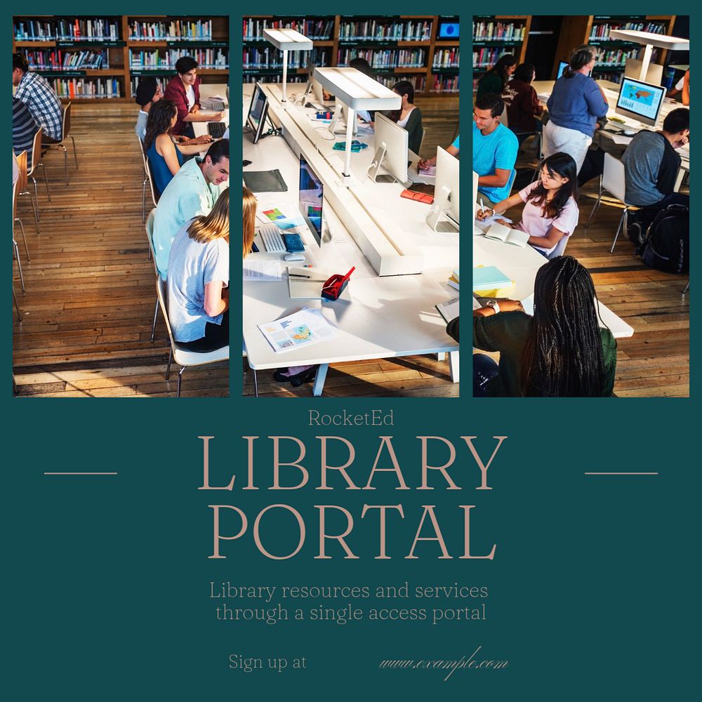 Library portal Instagram post template, editable social media design