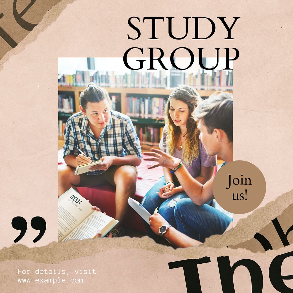 Study group Instagram post template, editable social media design