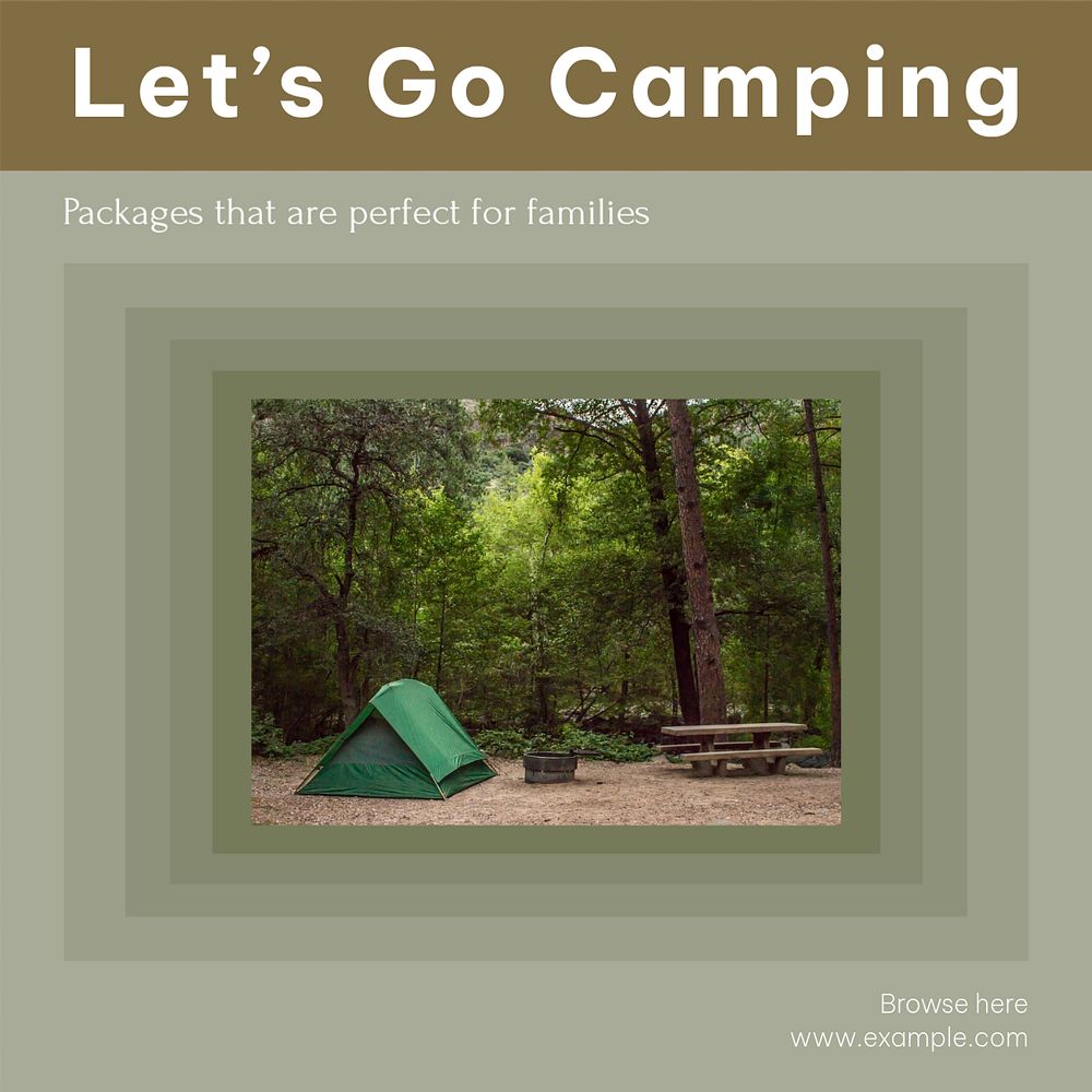 Let's go camping Instagram post template, editable design