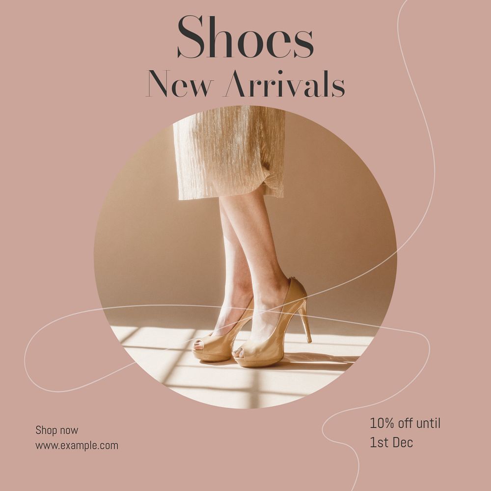 Shoes, new arrivals Instagram post template, editable design