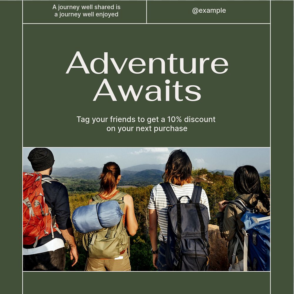 Adventure awaits Instagram post template, editable social media design