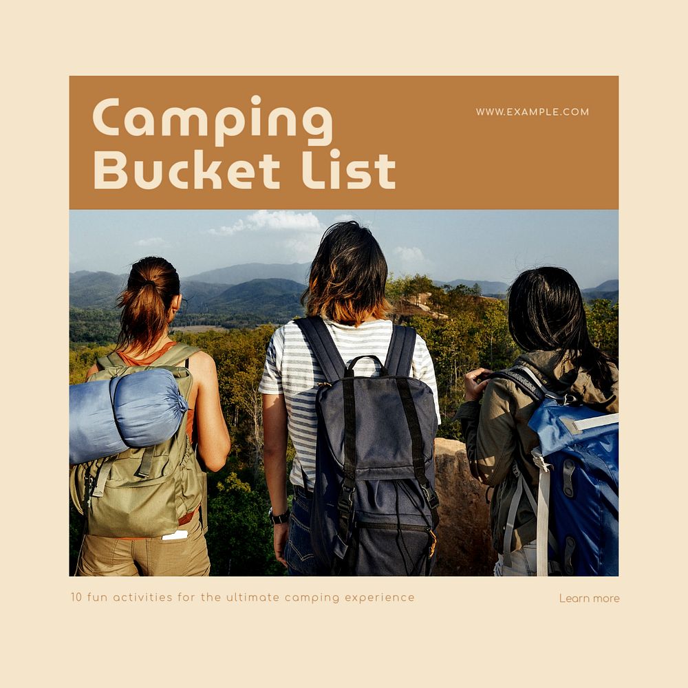 Camping bucket list Instagram post template, editable social media design