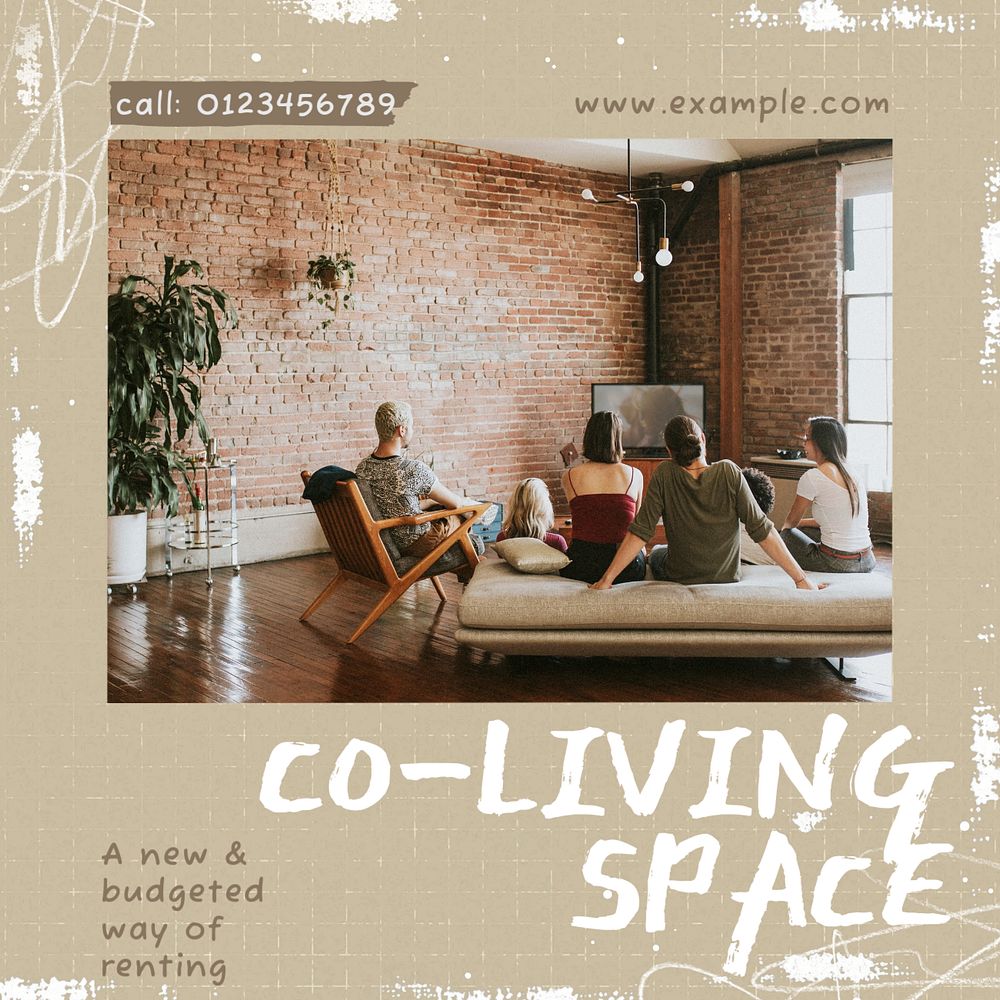 Co-living space Instagram post template, editable design