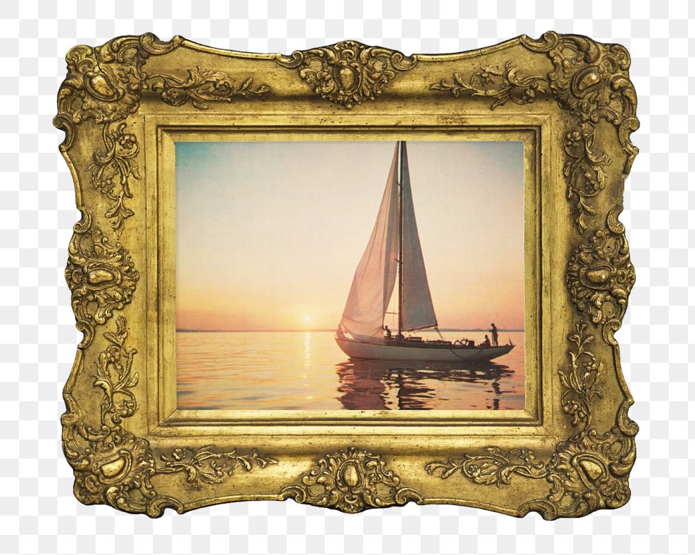 Gold picture png frame mockup element, vintage editable design with Greetings from Florida's painting. Remixed by rawpixel.