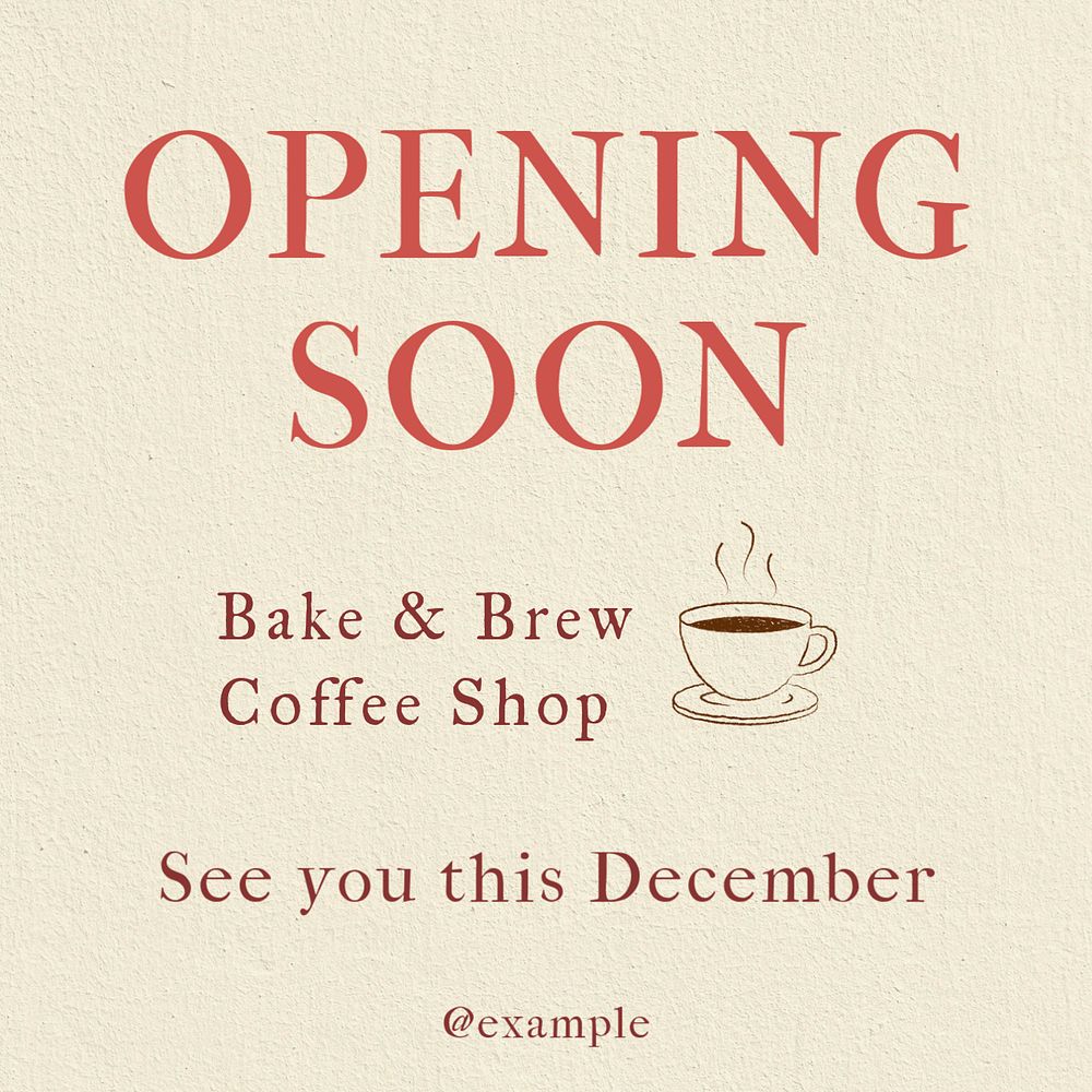 Opening soon Instagram post template, editable text