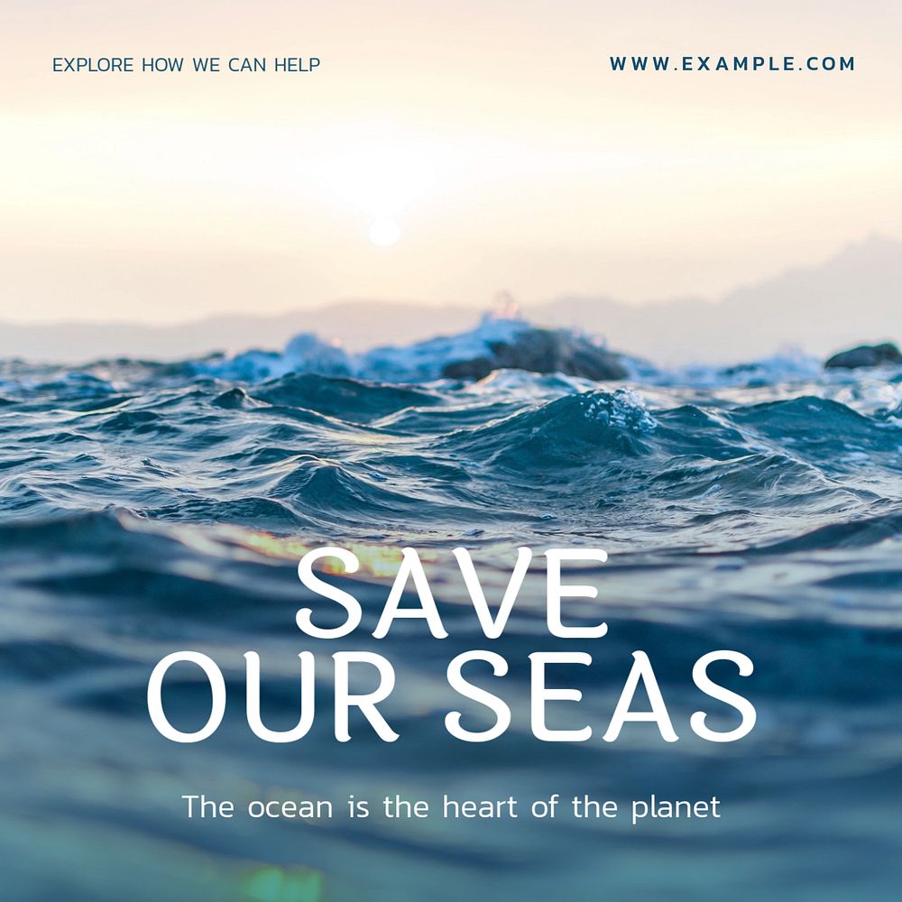 Save the seas Instagram post template, editable text