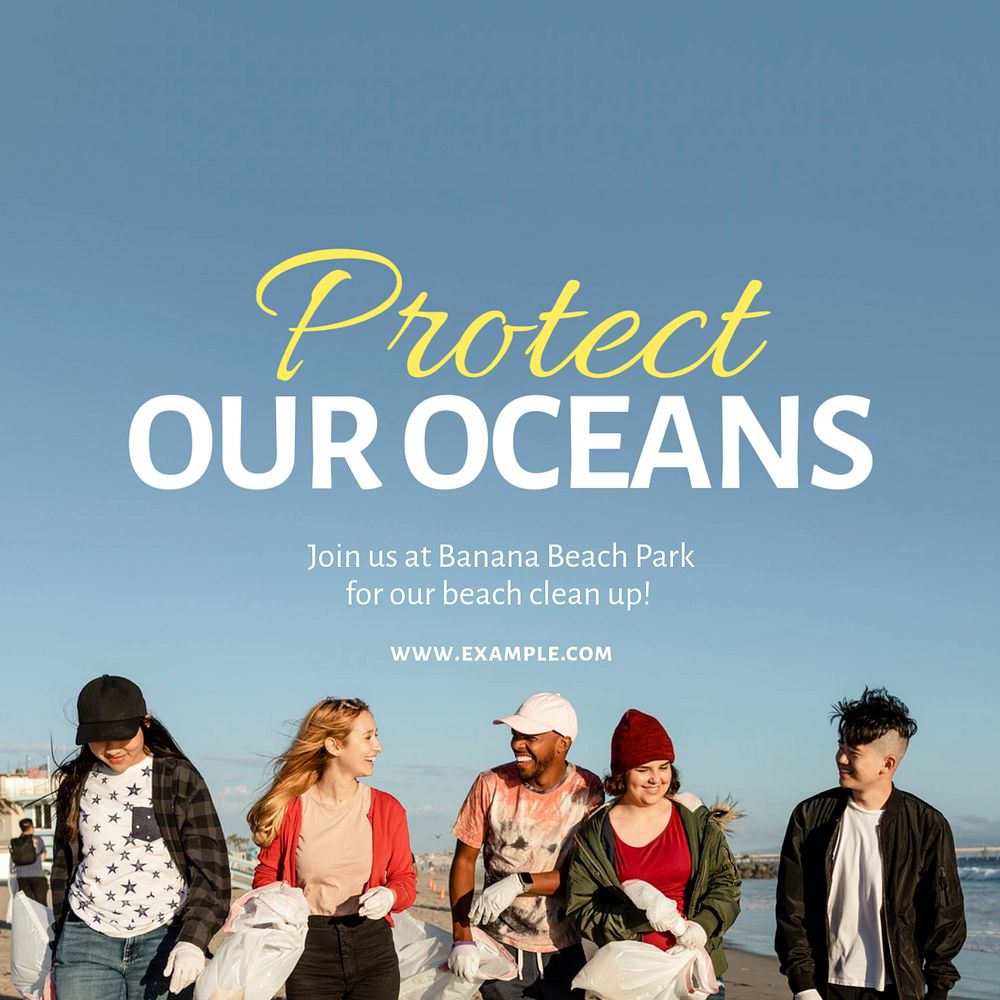 Protect our oceans Instagram post template, editable text