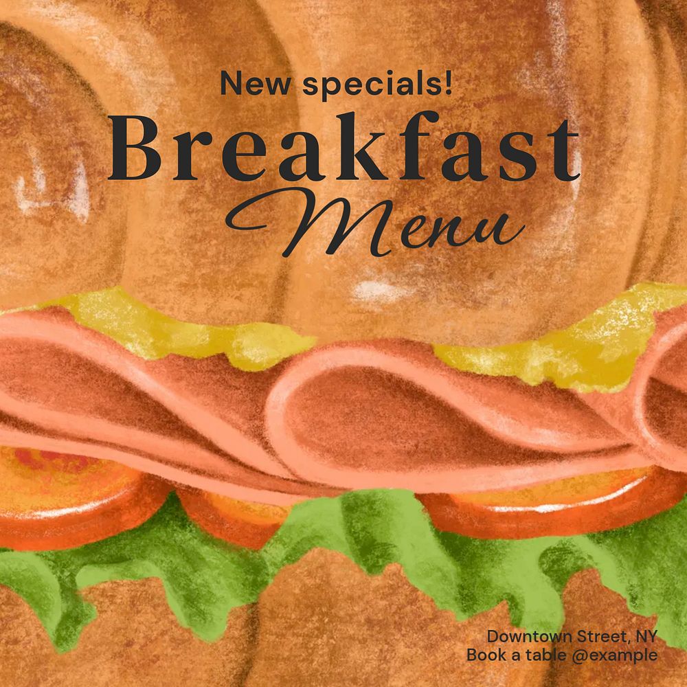 Breakfast menu Instagram post template, editable text