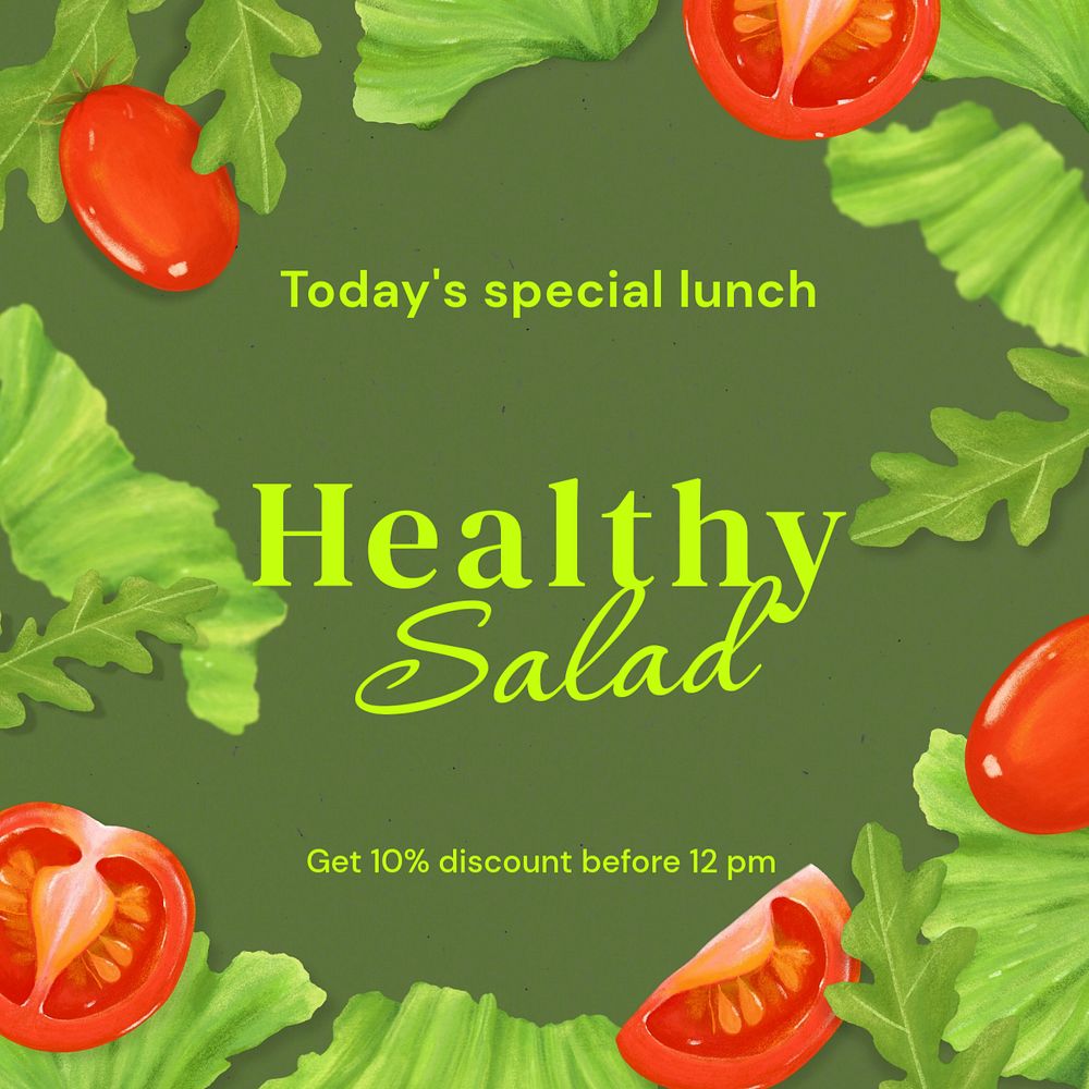 Healthy salad Instagram post template, editable text