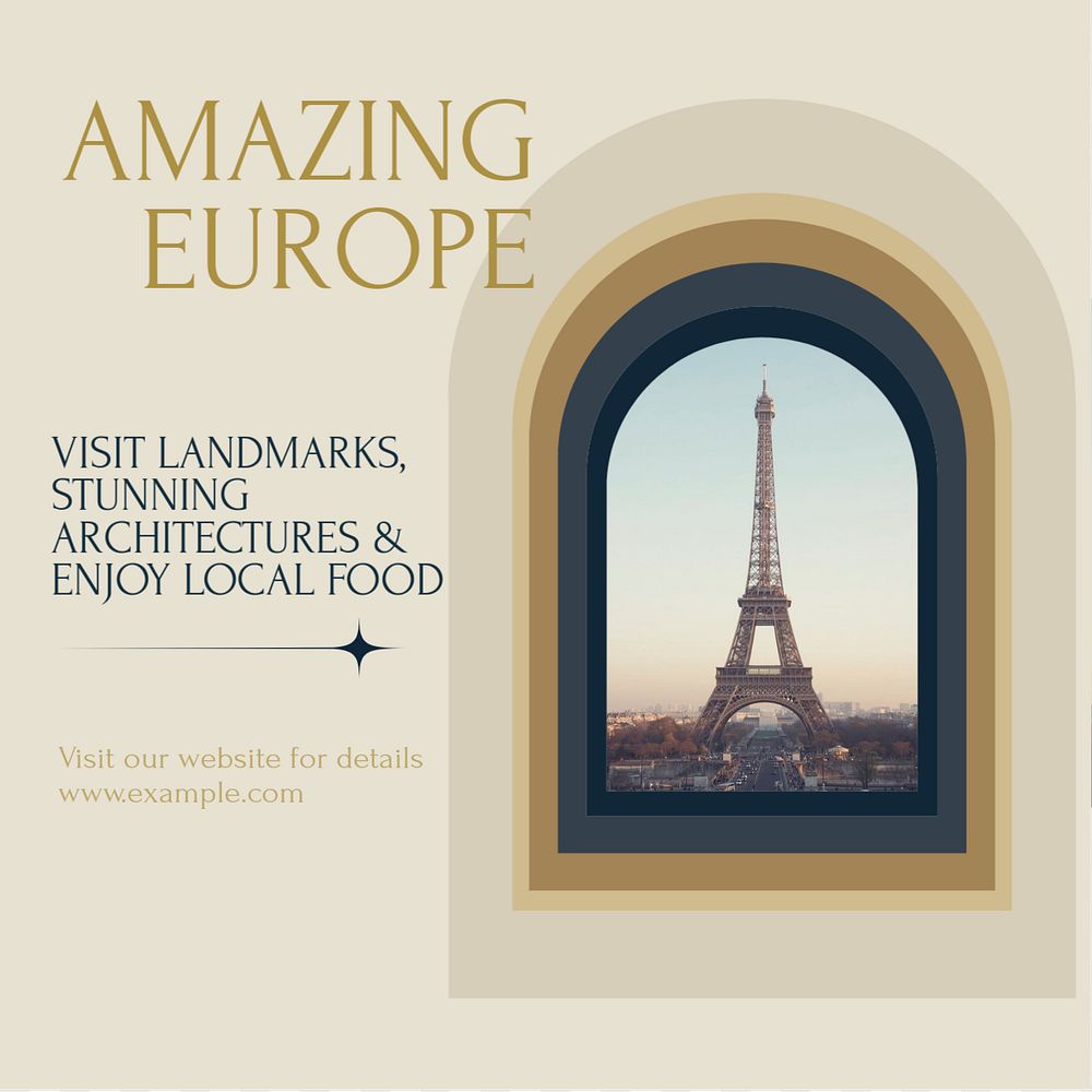 Europe trip Instagram post template, editable design