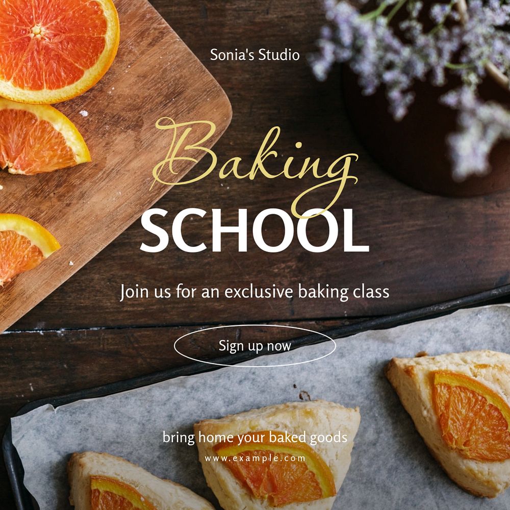 Baking school Instagram post template, editable design