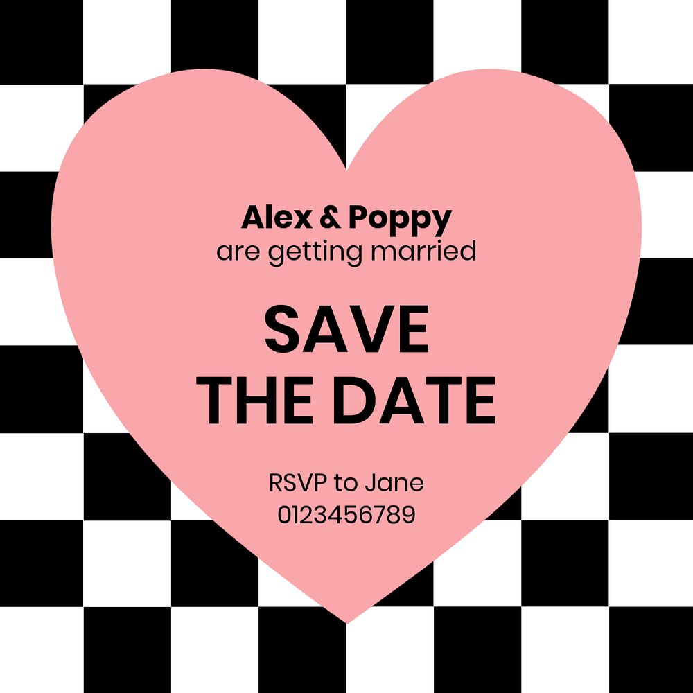 Save the date Instagram post template, editable text