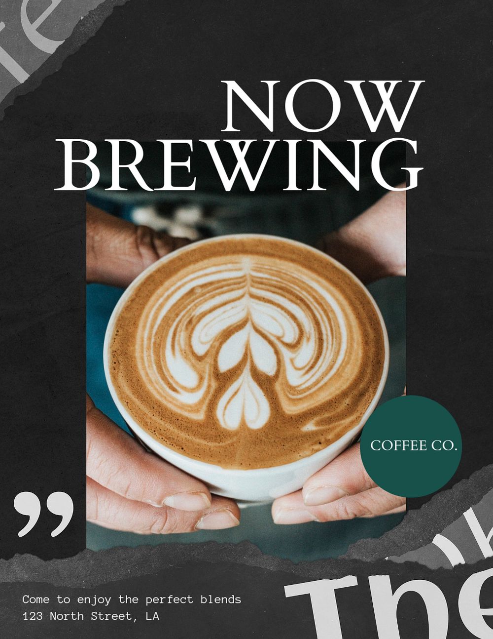 Now brewing, cafe flyer template, editable text & design