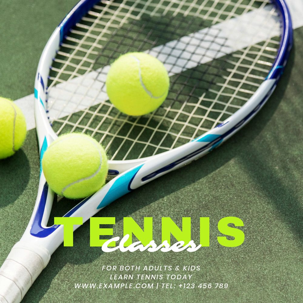 Tennis classes Instagram post template, editable text