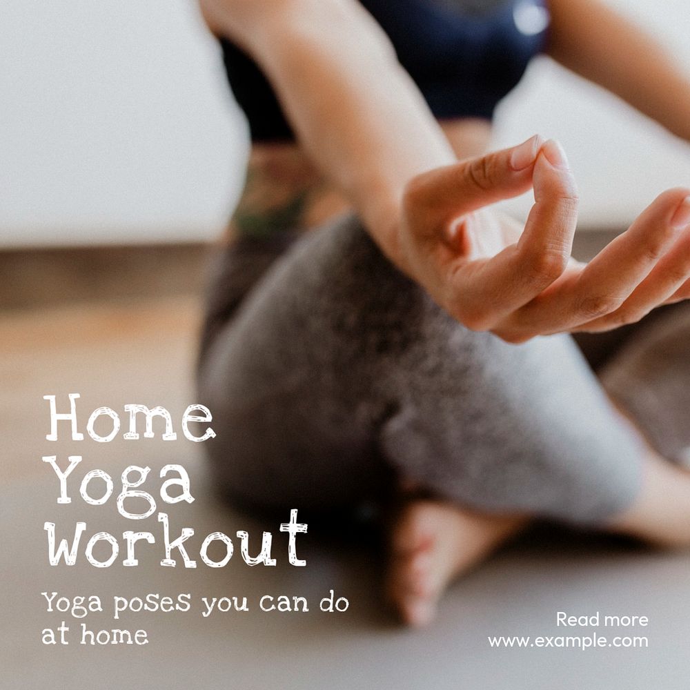 Home yoga workout Instagram post template, editable text