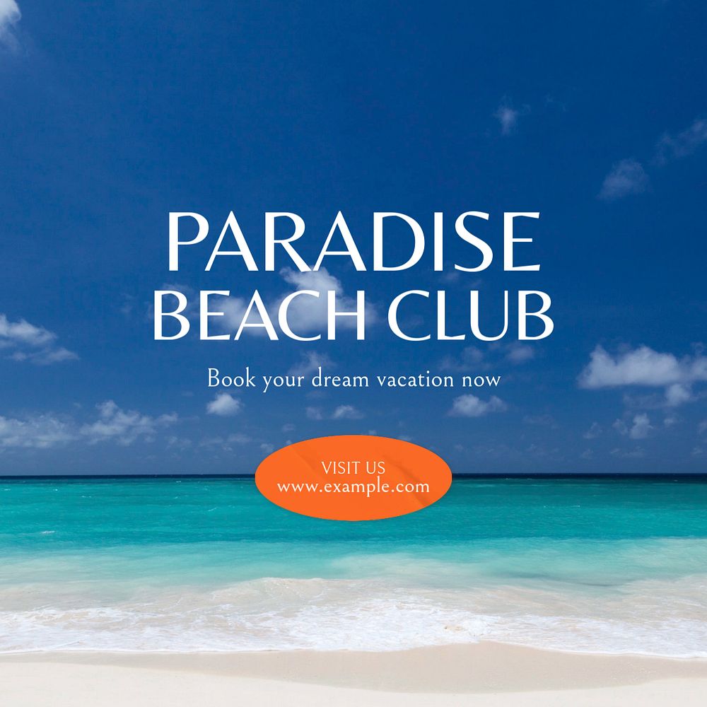 Paradise beach club post template, editable social media design