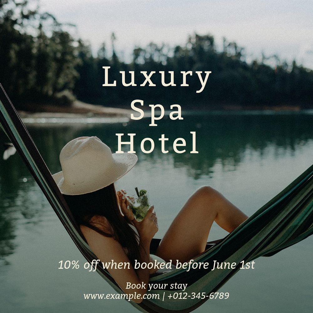 Luxury spa hotel post template, editable social media design