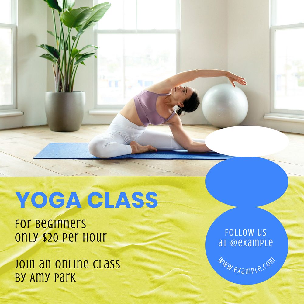 Yoga class Instagram post template, editable design