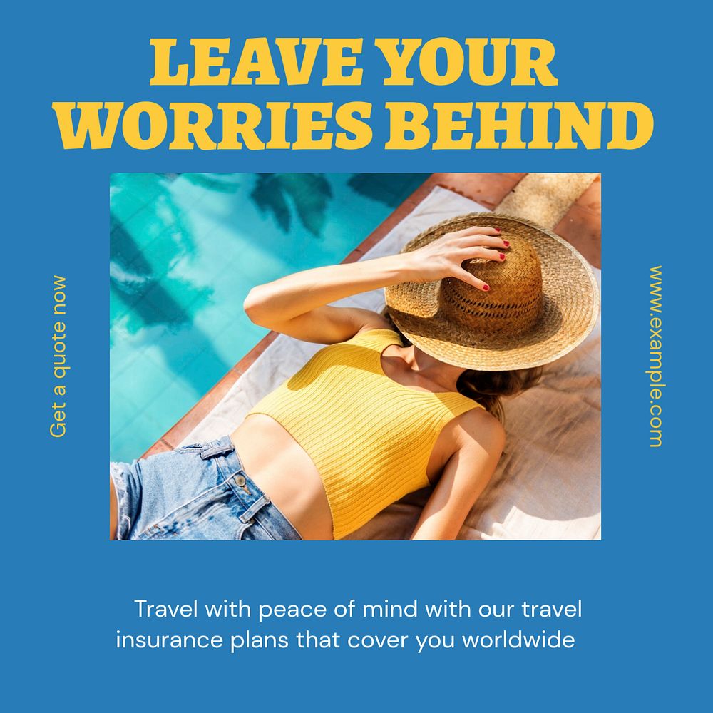 Travel insurance Instagram post template, editable text