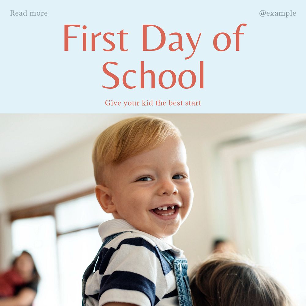 First school day Instagram post template, editable text