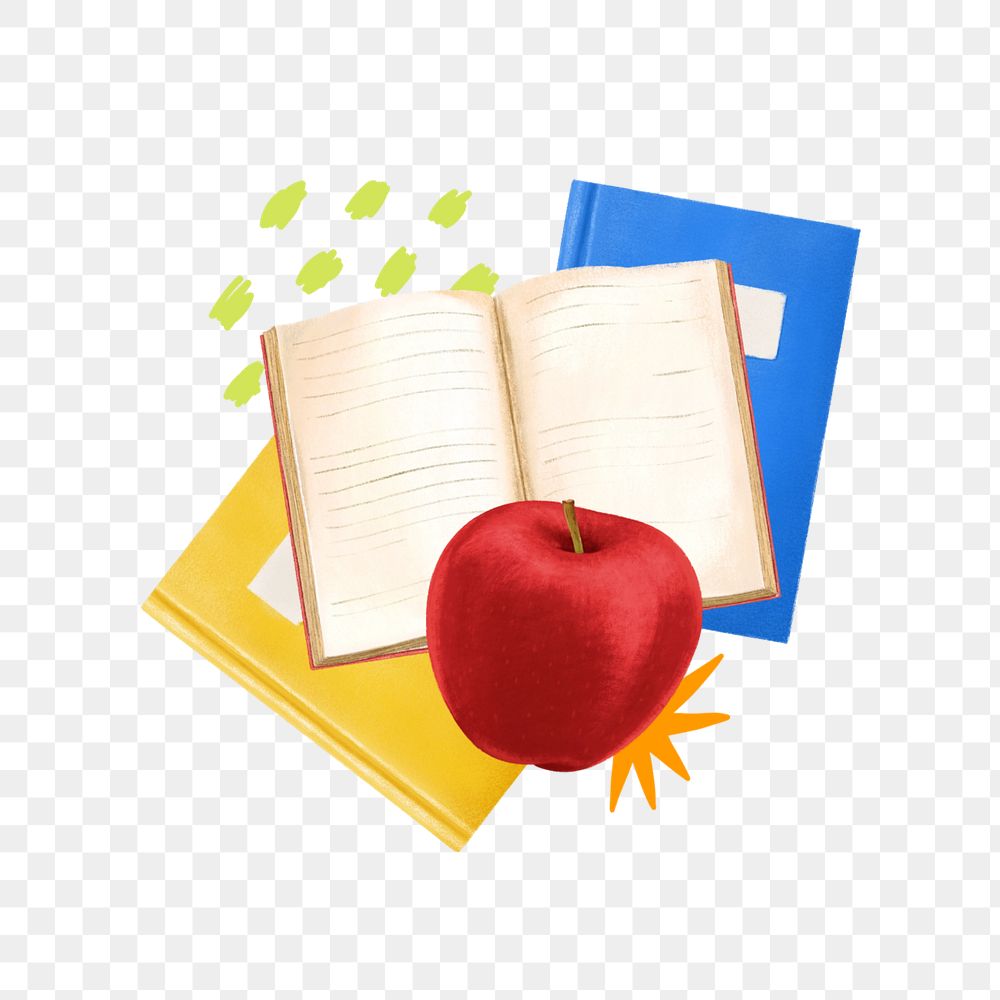 Education aesthetic png, book and apple illustration, editable design