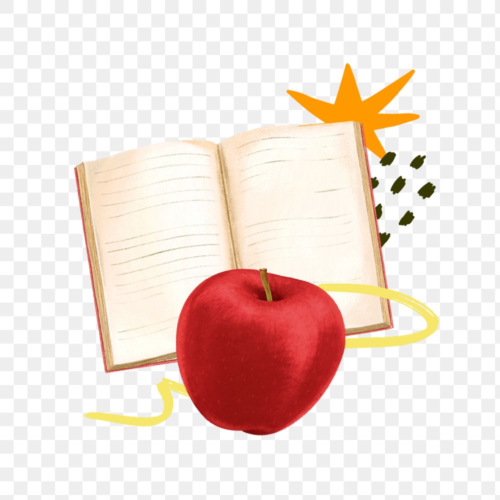 Education aesthetic png, book and apple illustration, editable design