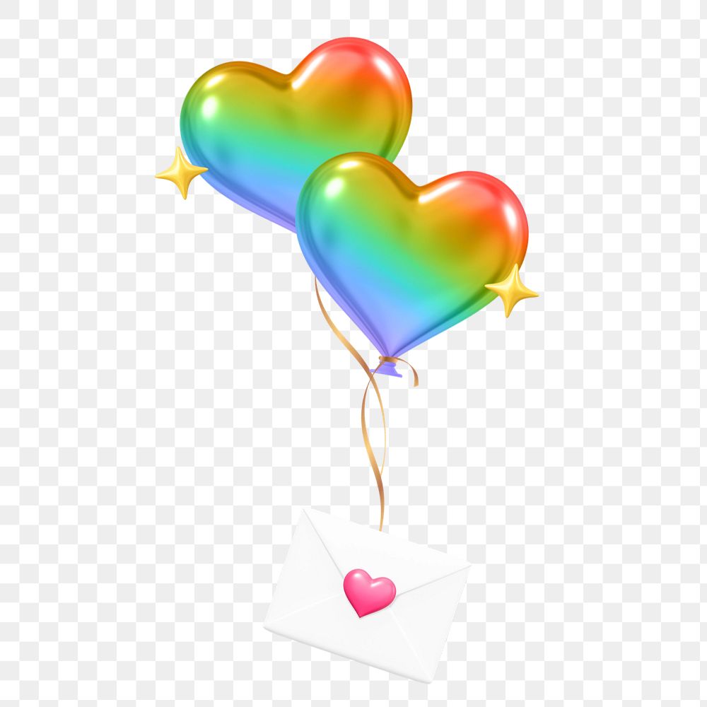 Rainbow heart balloons, 3D love letter illustration, editable design