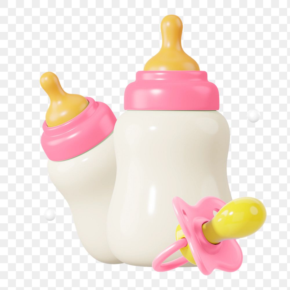 Baby bottle and pacifier, 3D illustration, editable design