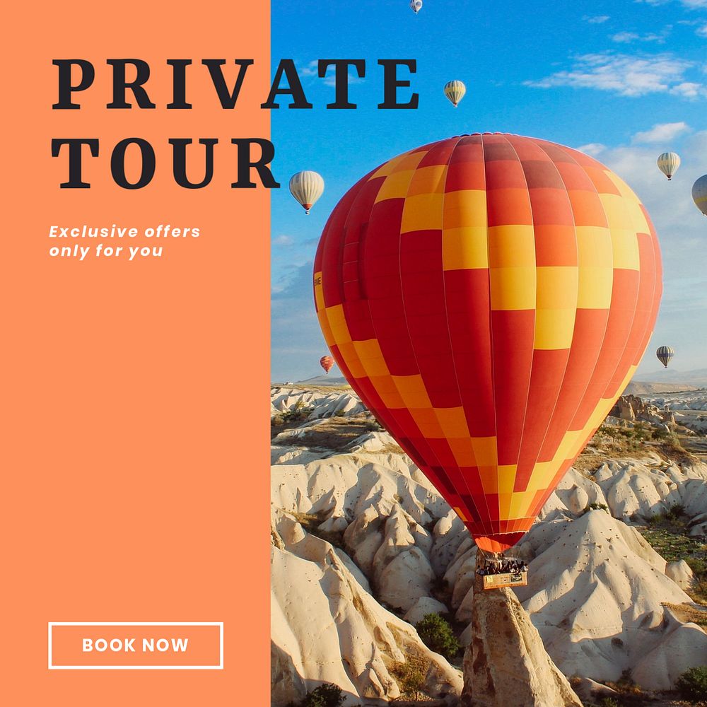 Private tour Instagram post template, editable social media design