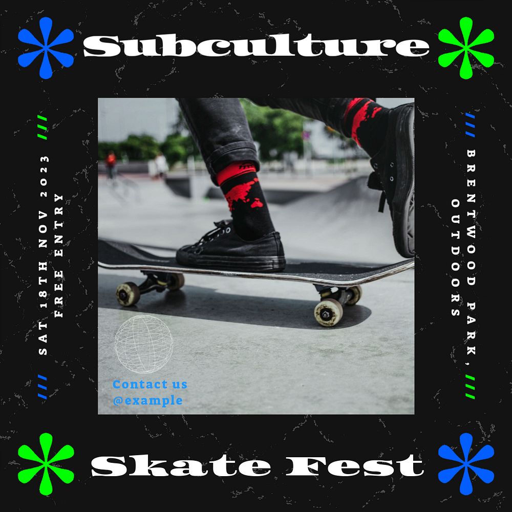 Skate fest Instagram post template, editable social media design