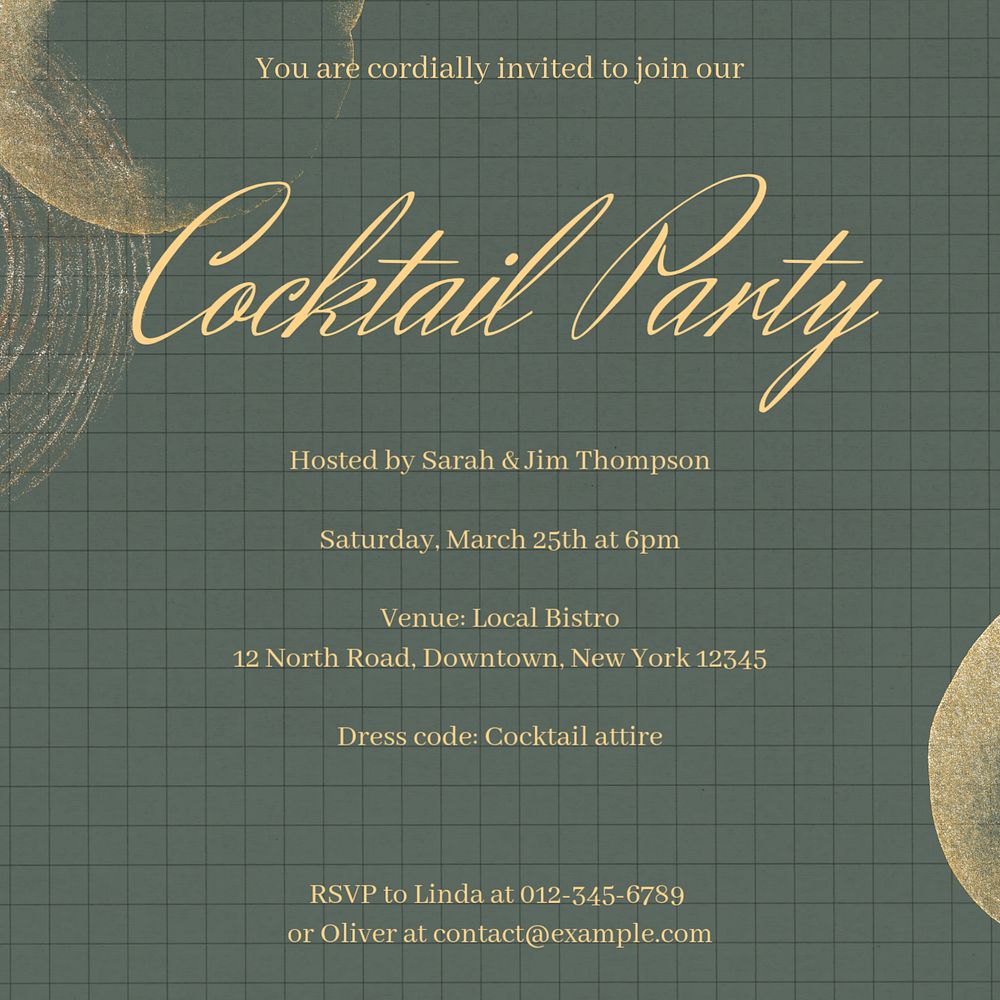 Cocktail party invitation, editable template for social media post