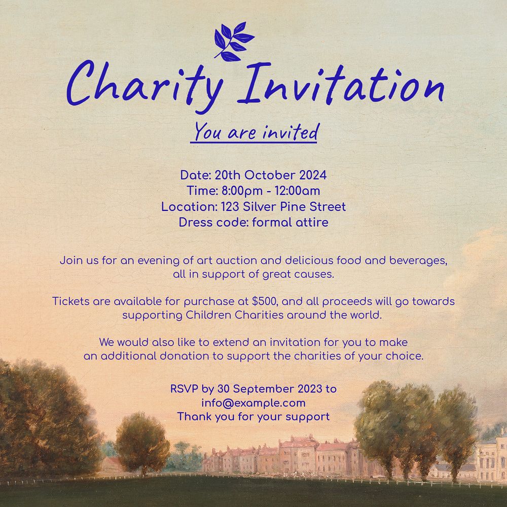 Charity invitation Instagram post template, editable text