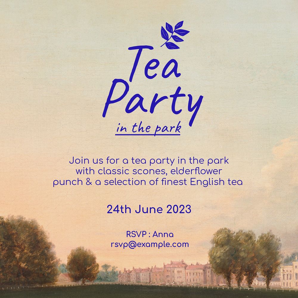 Park tea party Instagram post template, editable text