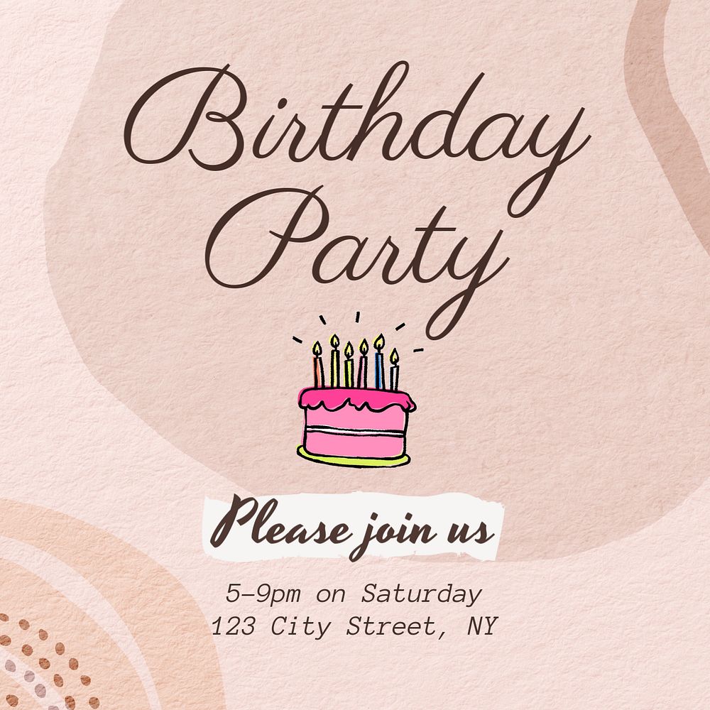 Birthday party invitation Instagram post template, editable text