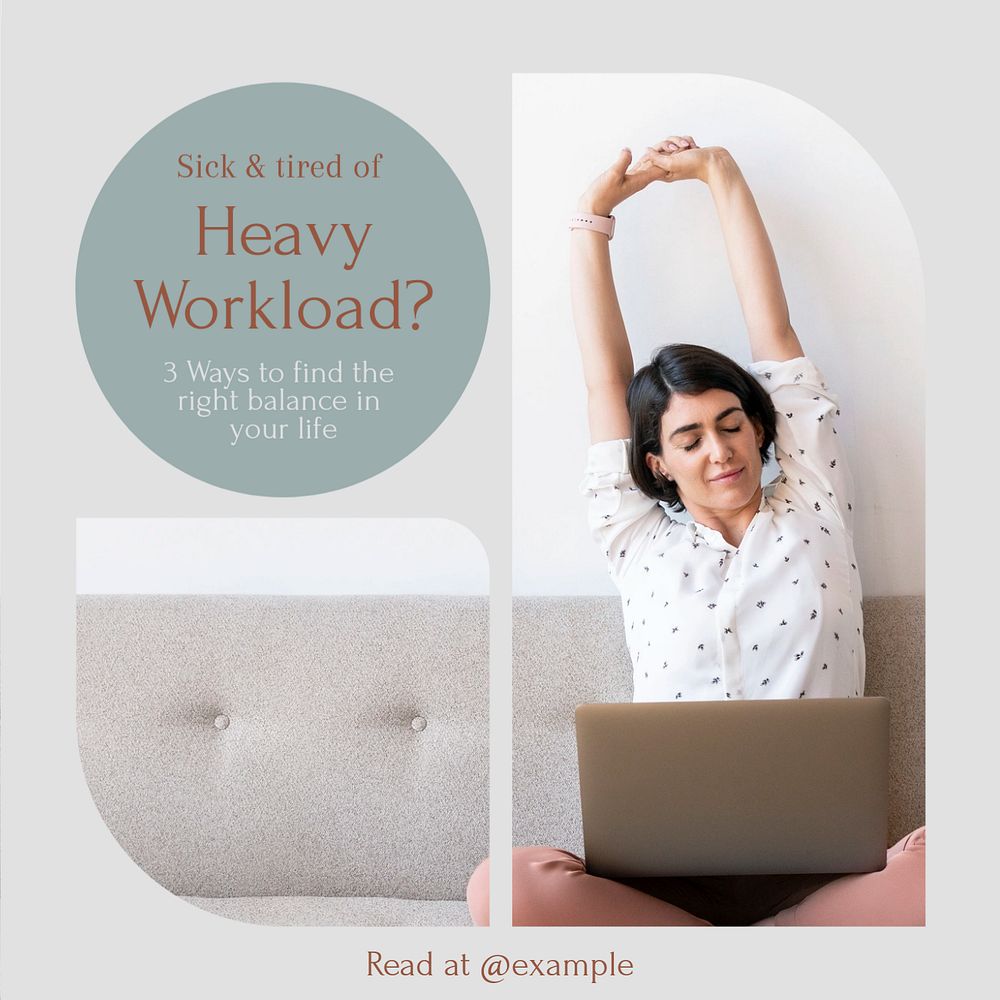 Heavy workload Instagram post template, editable social media design