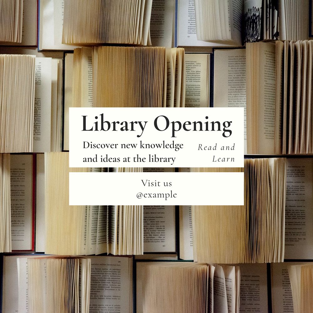 Library open  Instagram post template, editable text