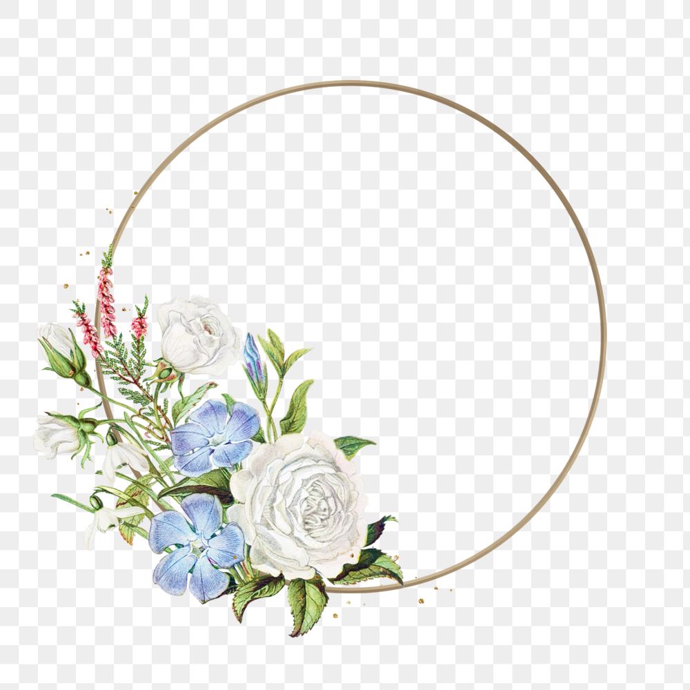 Floral gold frame png element, editable round shape