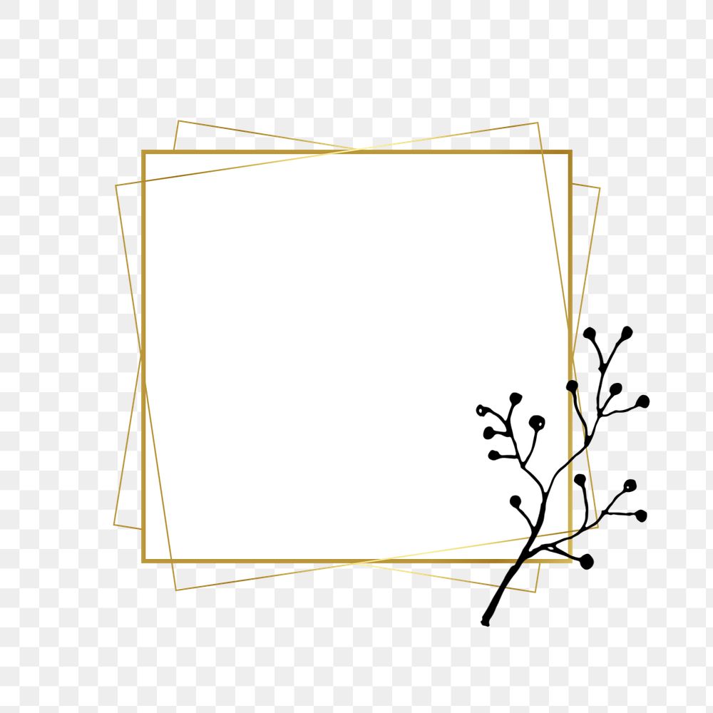 Gold frame png element, editable square shape