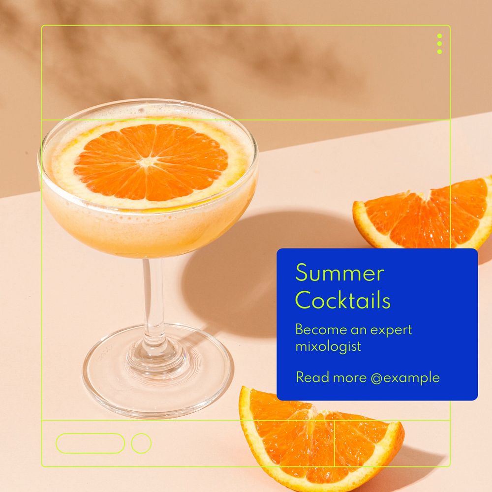 Summer cocktails Instagram post template, editable text