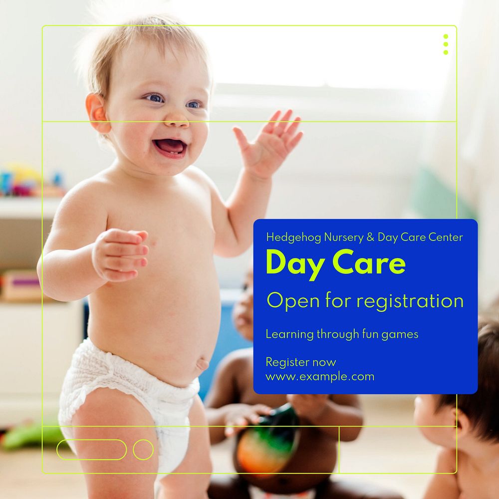 Day care registration Instagram post template, editable text