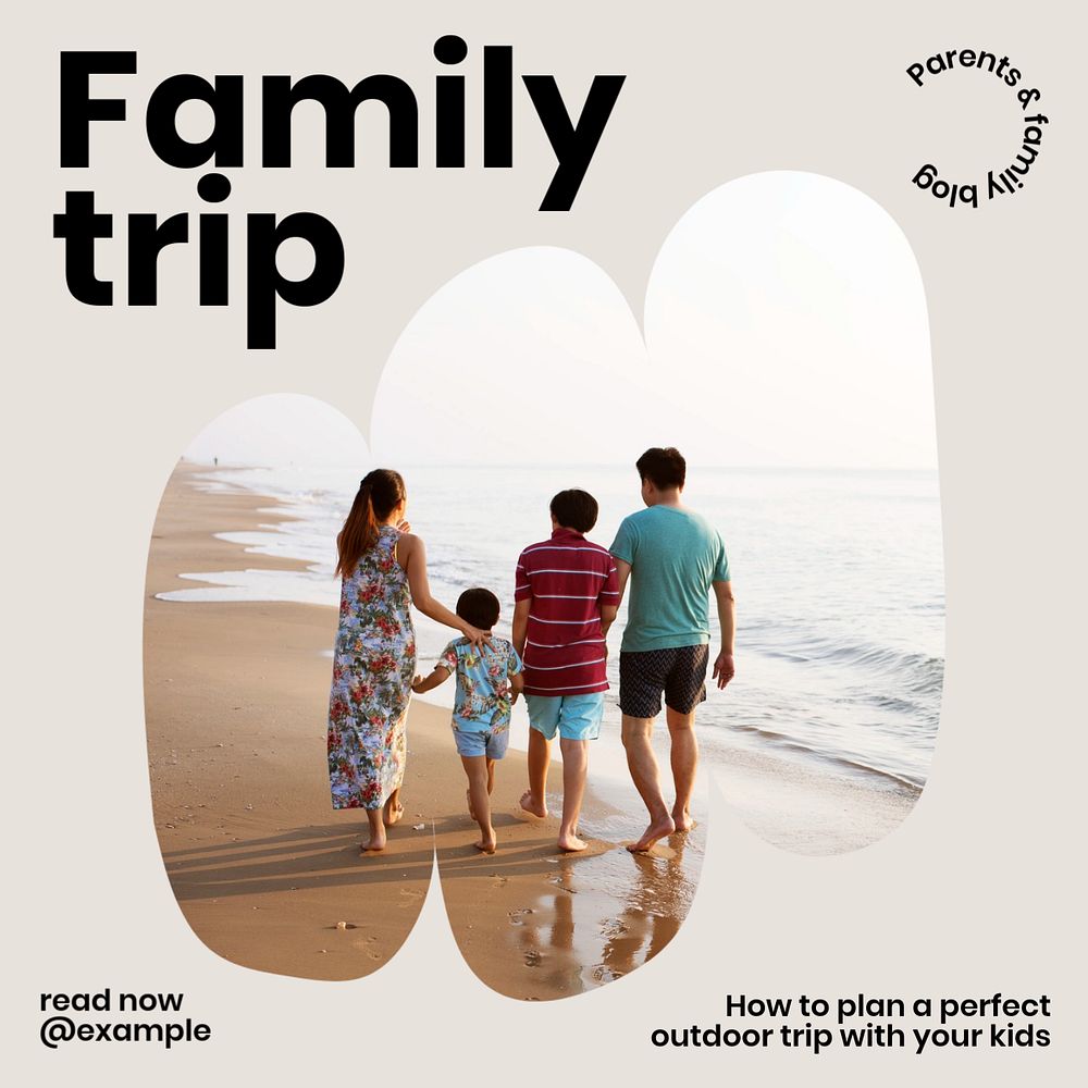 Family trip post template, editable text for social media