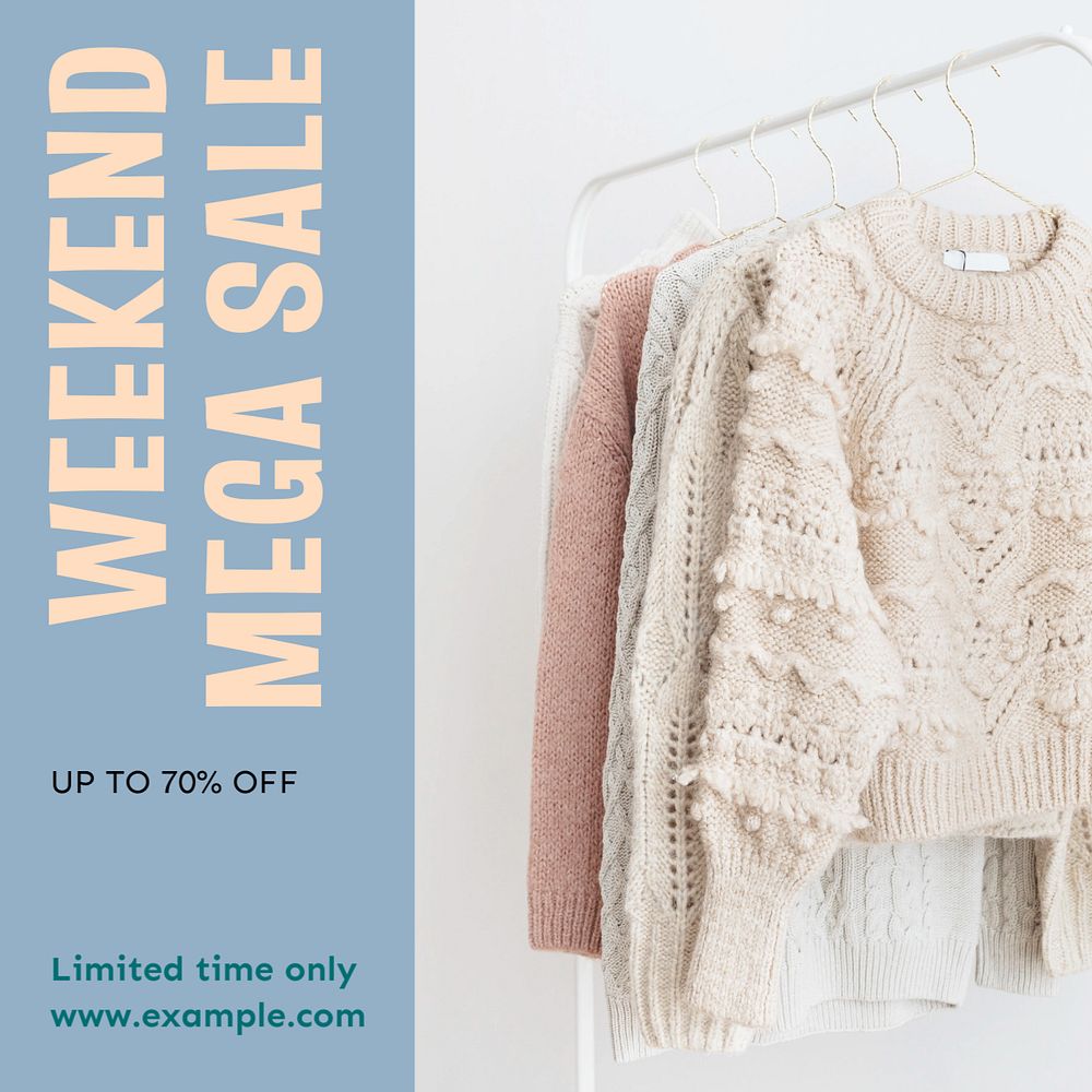 Weekend mega sale Instagram post template, editable text