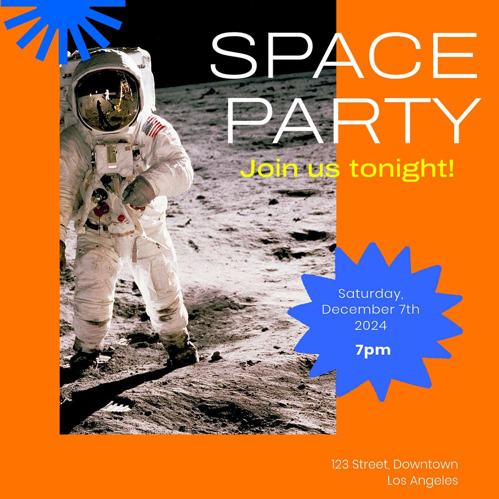 Space party Instagram post template, editable text