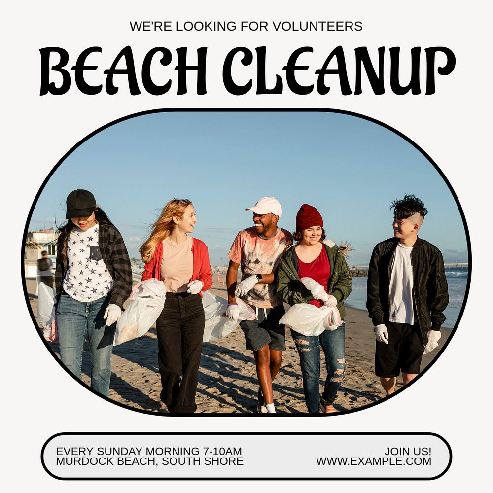 Beach cleanup Instagram post template, editable text