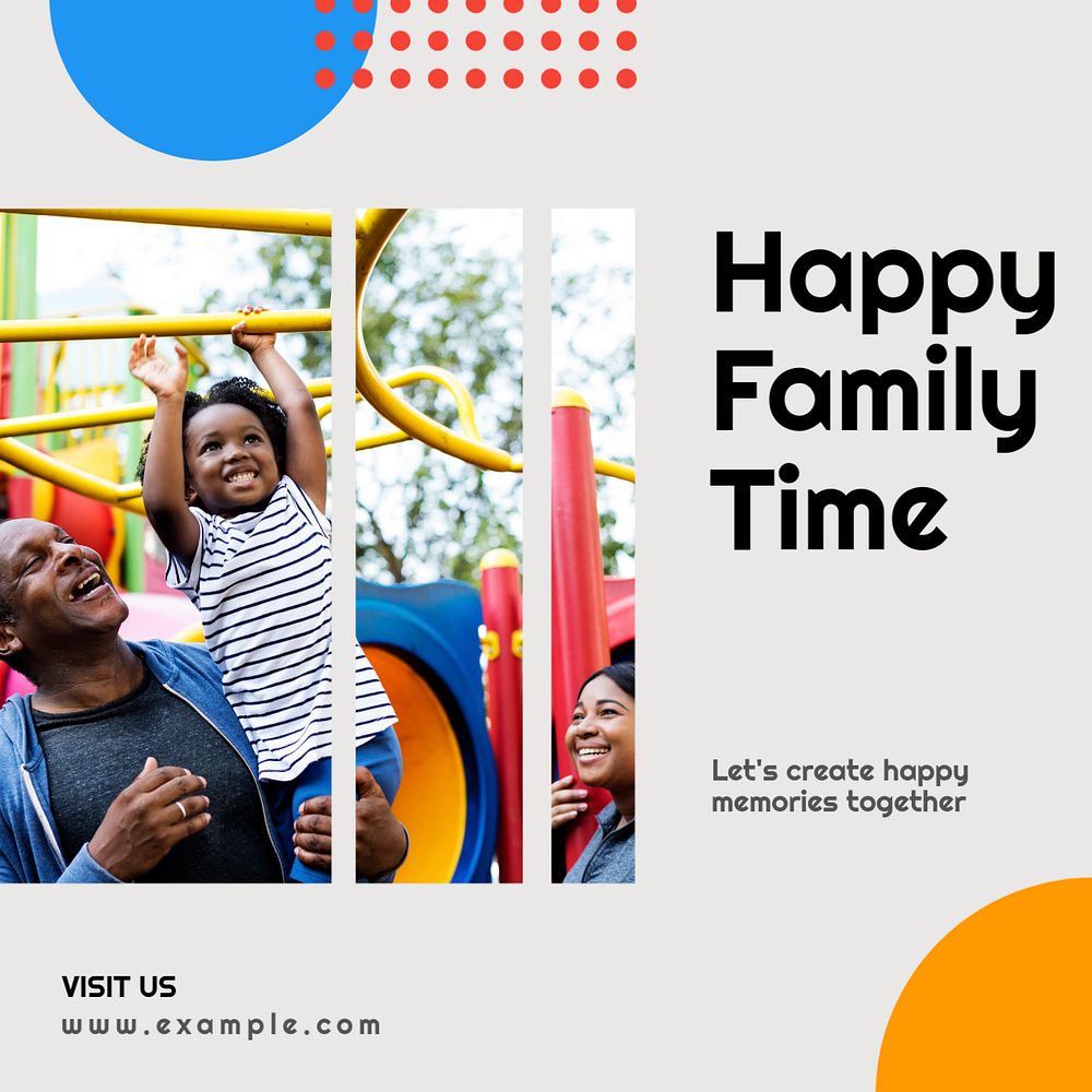 Happy family time post template, editable text for social media