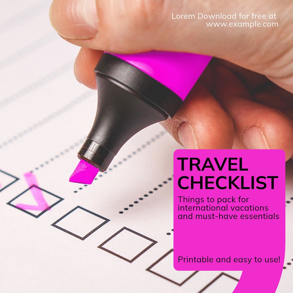 Travel checklist Instagram post template, editable text