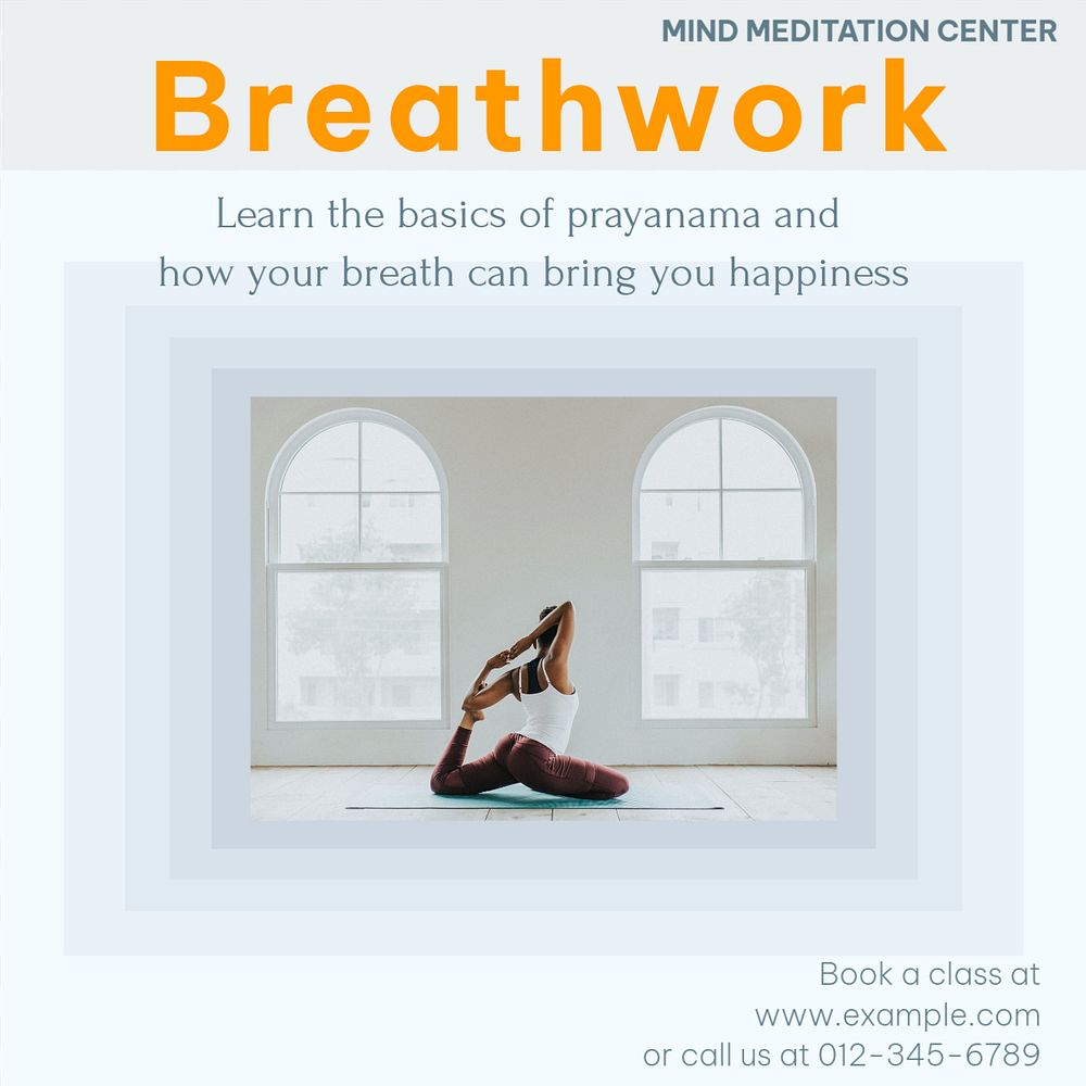 Yoga breathwork post template, editable text for social media