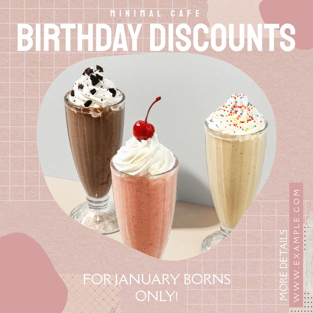 Birthday discounts post template, editable text for social media