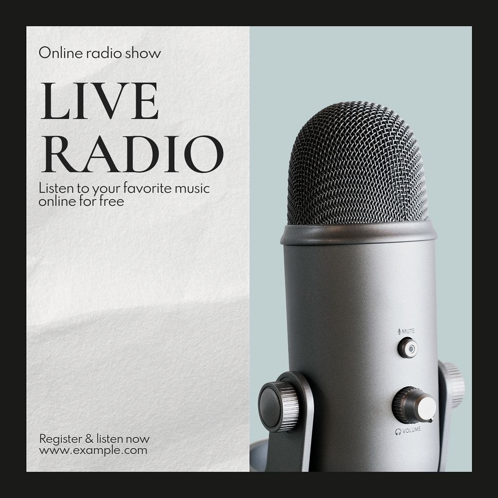 Live radio Instagram post template, editable text